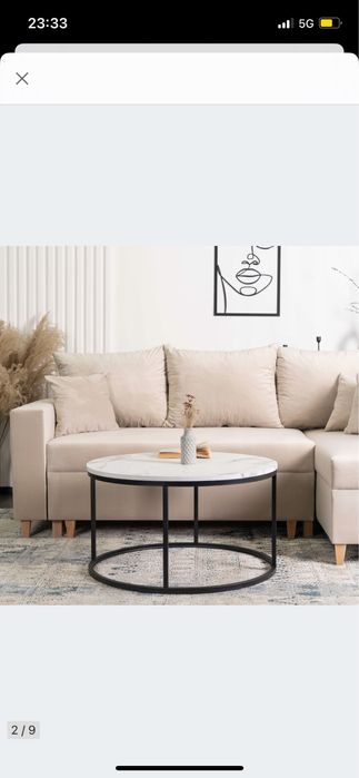 Stolik Kawowy Okrągły ława Do Salonu Biały Marmur ze złotym