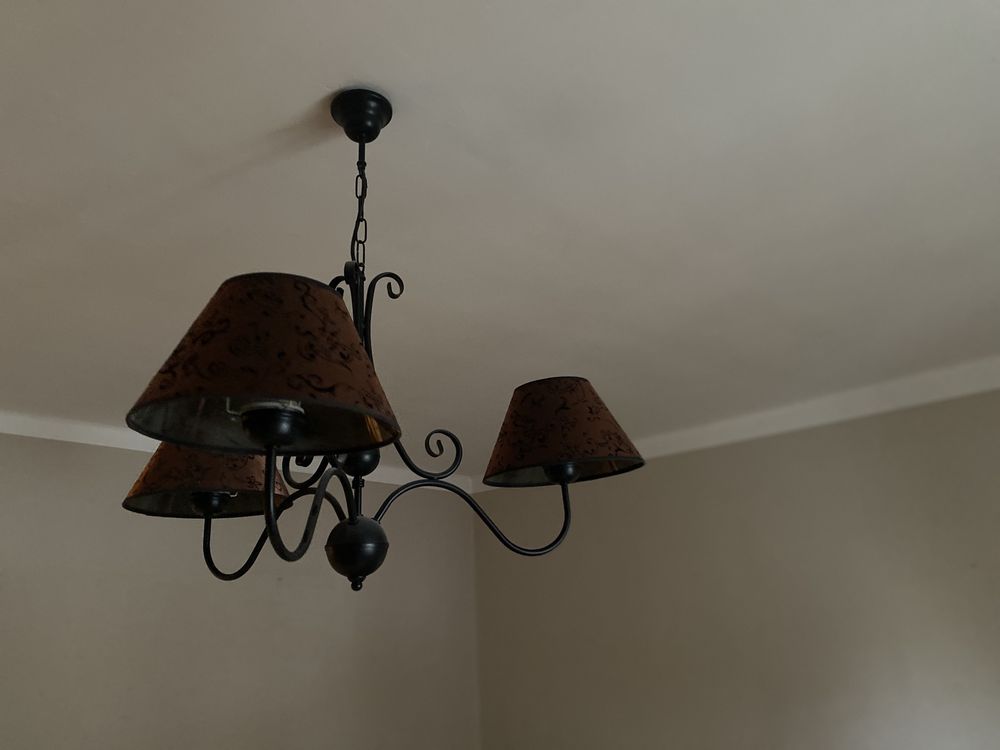 Żyrandol lampa wiszaca 3 żarówki sypialnia abażór brazowy