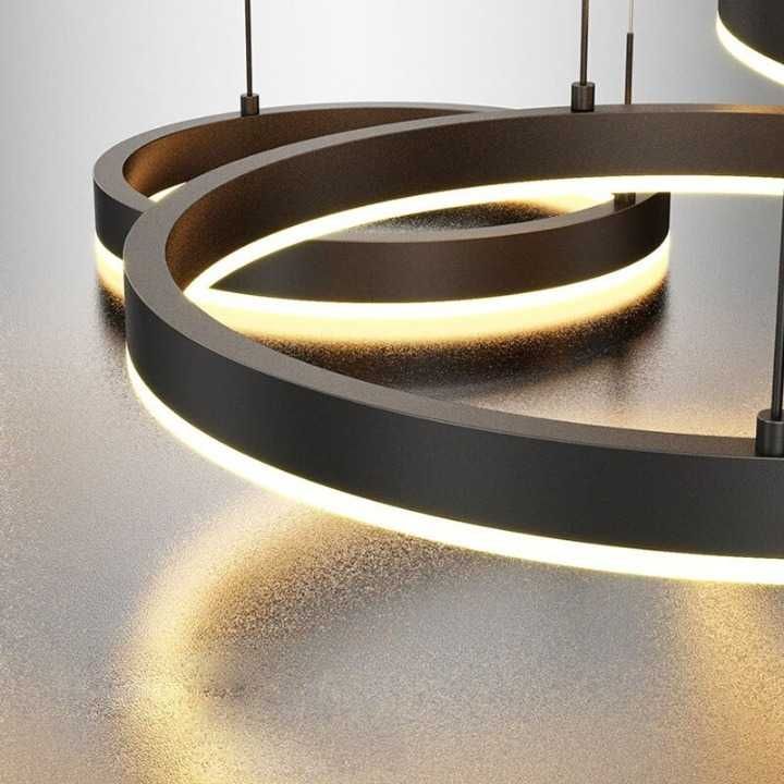 LAMPA WISZĄCA LED RING czarna nad stół 60/40cm z pilotem