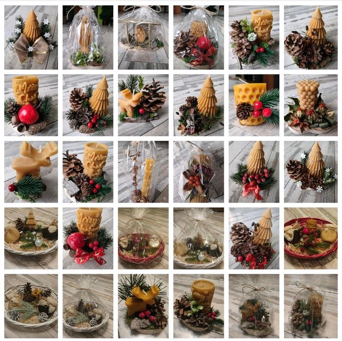 Ozdobny świąteczne, świeczki z wosku pszczelego, zestaw upominkowy