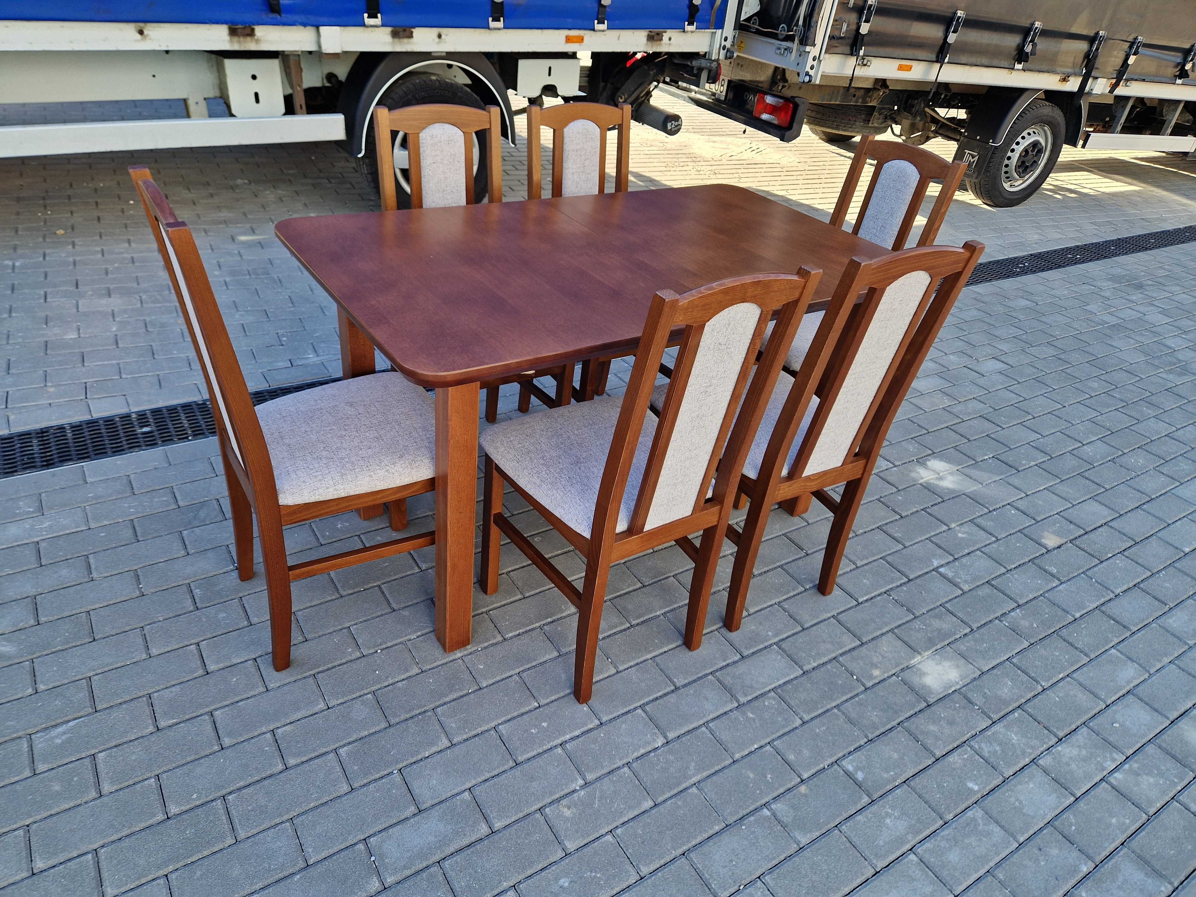 Nowe: STÓŁ 80x140/180 + 6 KRZESEŁ , kasztan + kawa z  mlekiem FORNIR