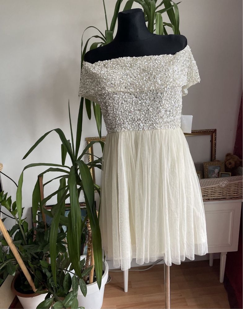 Maya deluxe cekinowa tiulowa sukienka mini hiszpanka L 40 42 xl asos