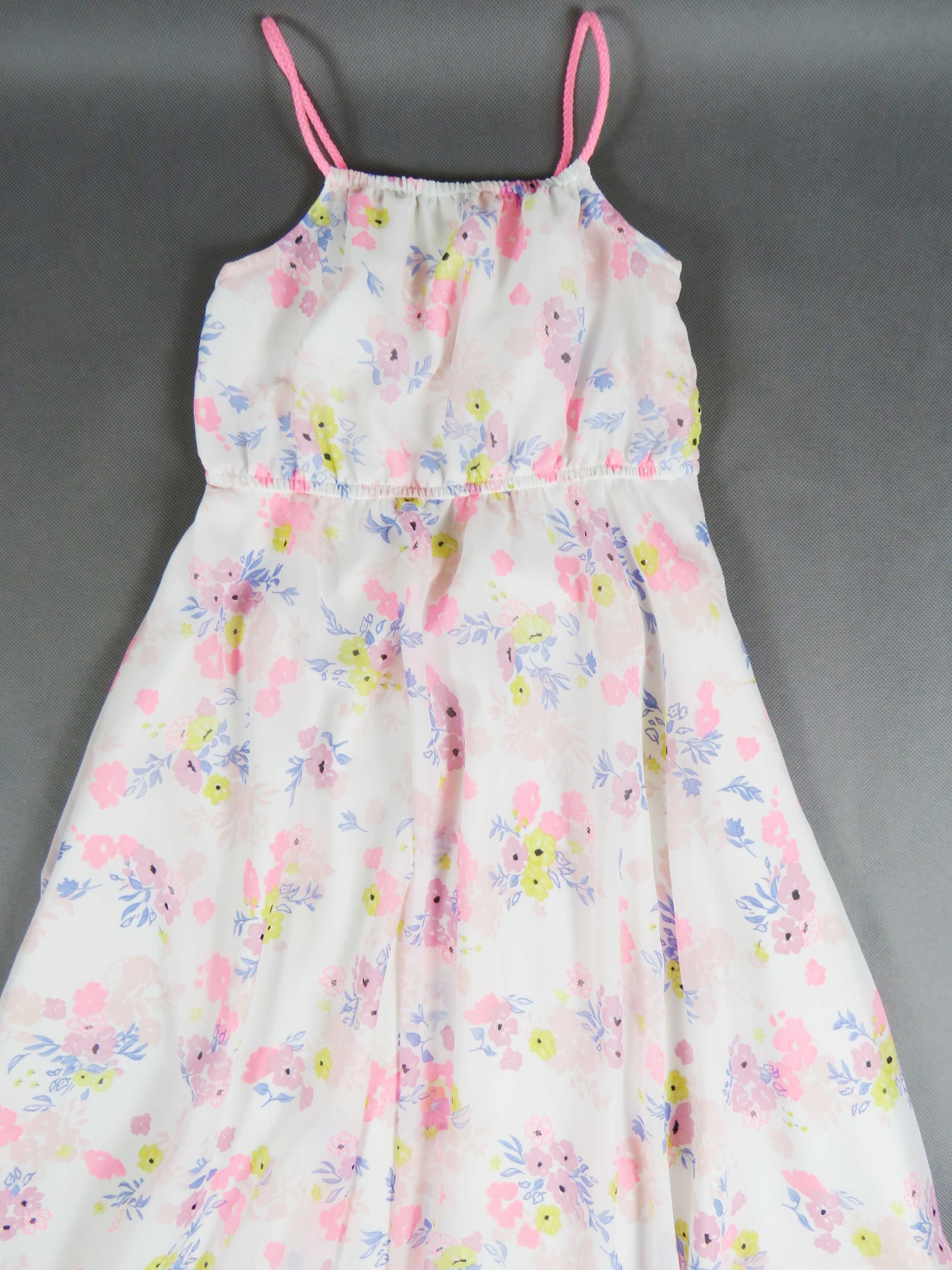 Sukienka H&M 128 cm Biała sukienka dla dziewczynki H&M sukienka kwiaty