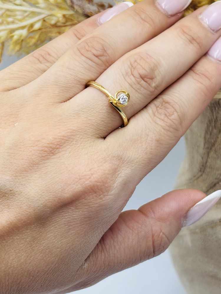 Pierścionek Złoty z Brylantem 585/14k 0.08ct Certyfikat roz20