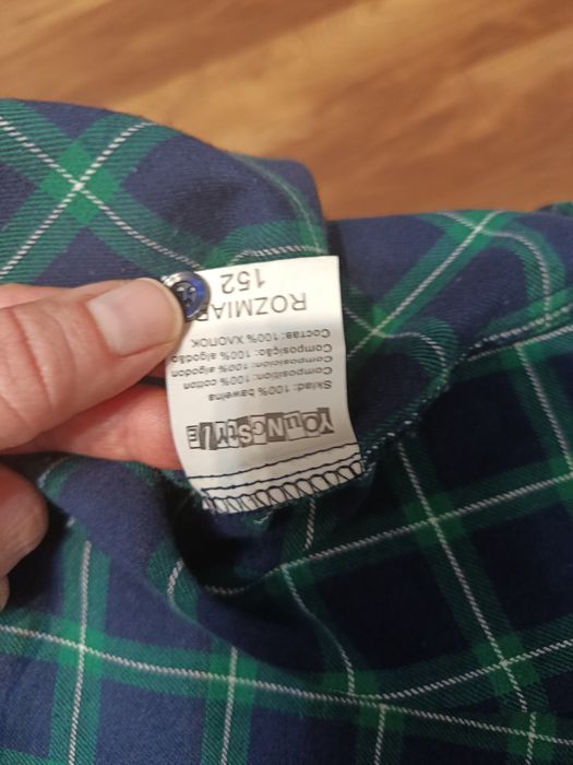 Koszula flanelowa chłopięca 152 – zielono-niebieska krata