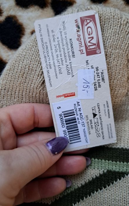 Czapka ciepła bawełniana obwód głowy 44-52