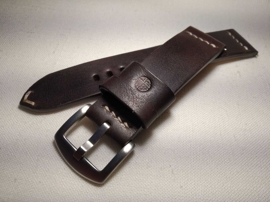 Skórzany pasek do zegarka 22/20 mm- skóra jucht ,kolor ciemny kasztan.