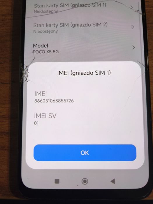 POCO X5 5G 256 GB uszkodzona szybka
