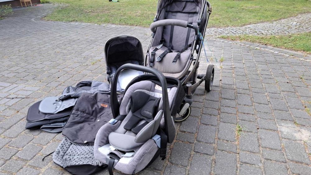 WÓZEK dziecięcy 2 w 1 gondola spacerówka + fotelik recaro + jeździki