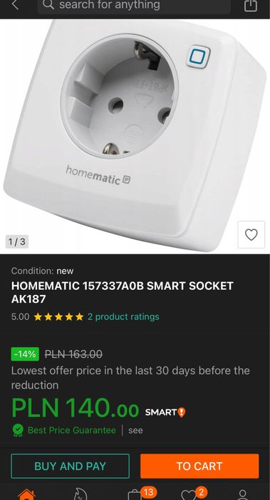 Gniazdo przełączalne homematic IP HmIP-PS-2