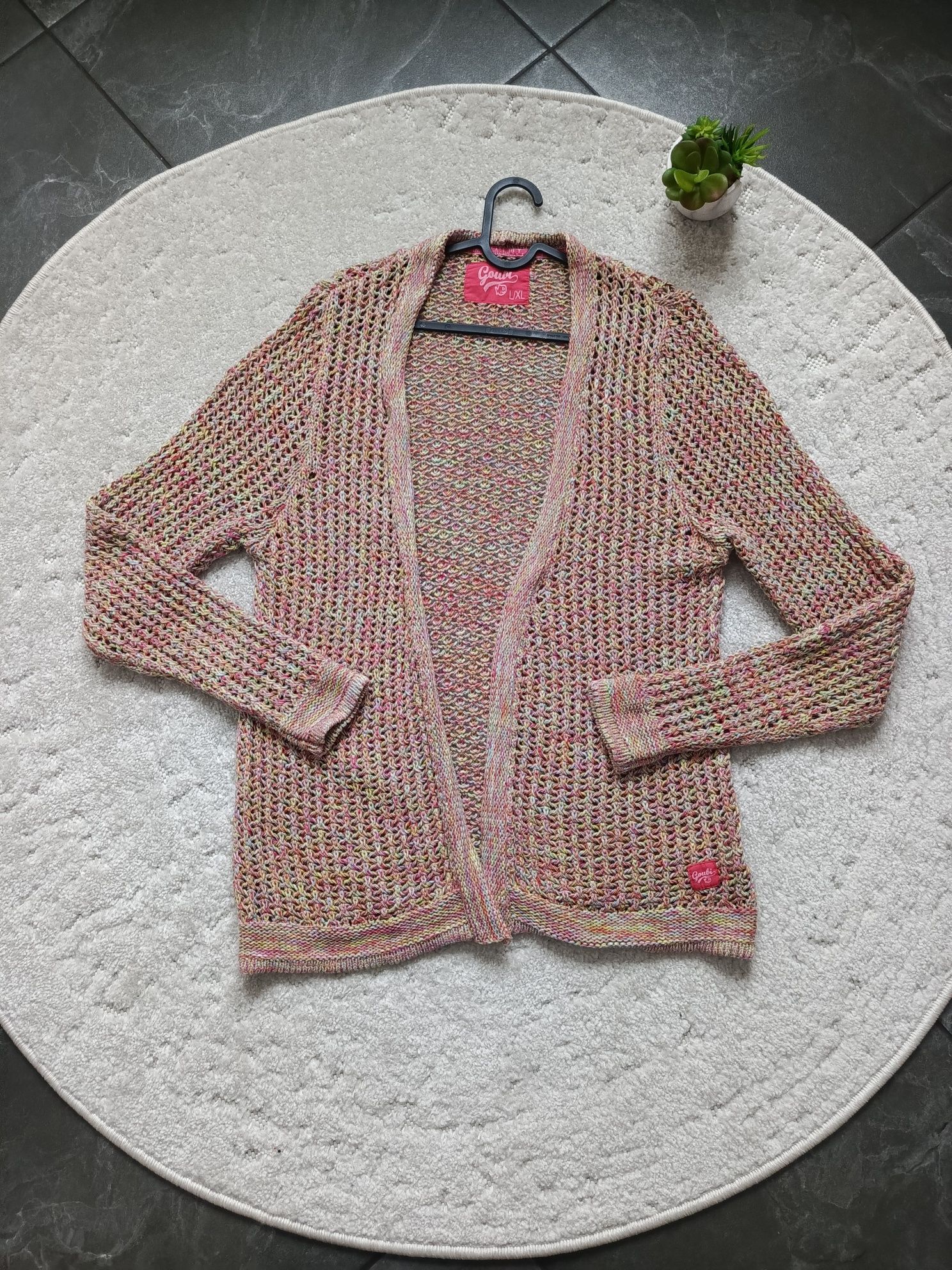 Kolorowy kardigan GOUBI 100% bawełna L/XL pleciony barwny