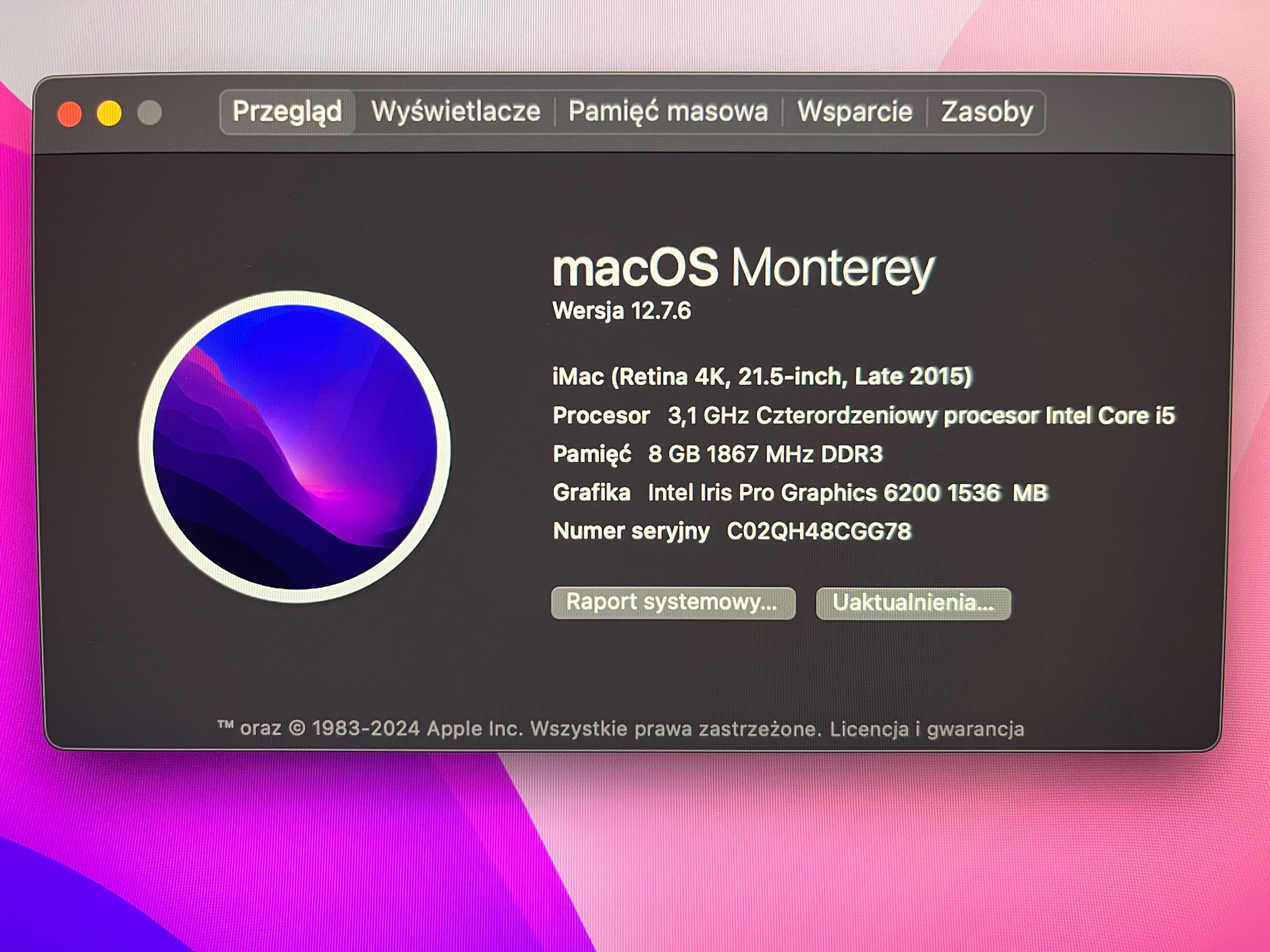 Apple iMac 4K 21,5 dysk 1TB, wystawiam Fakturę VAT 23%