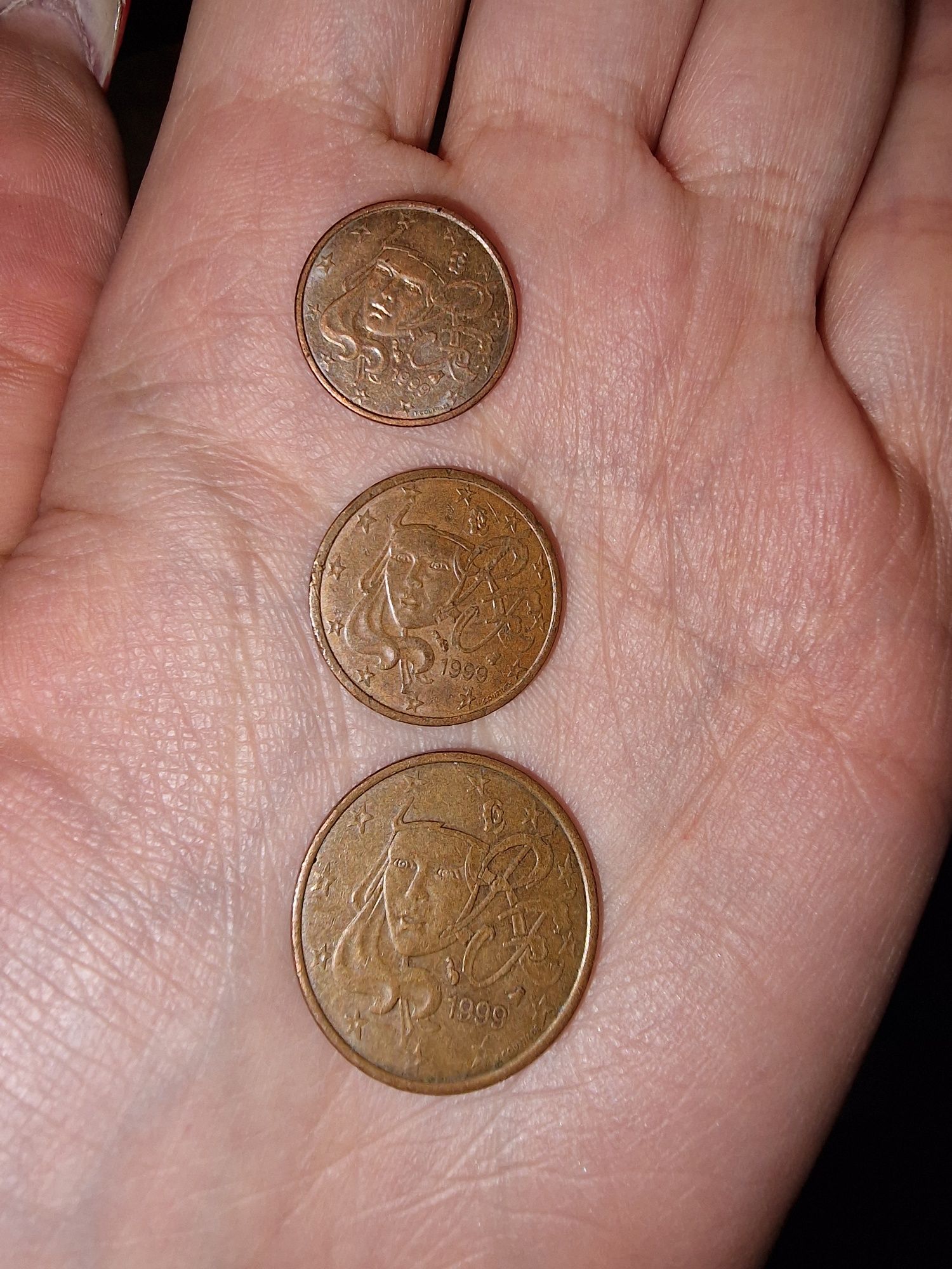 Moedas raras 5 cêntimos 2 cêntimos e 1 cêntimo 1999