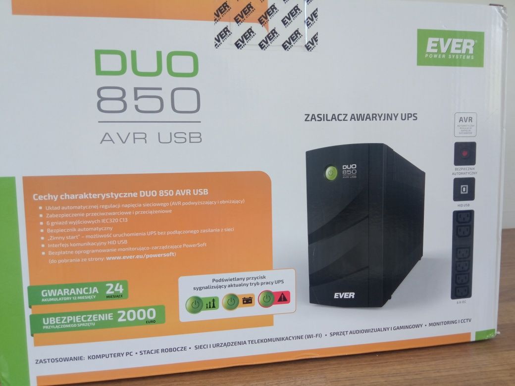 Zasilacz UPS EVER Duo 850 AVR USB