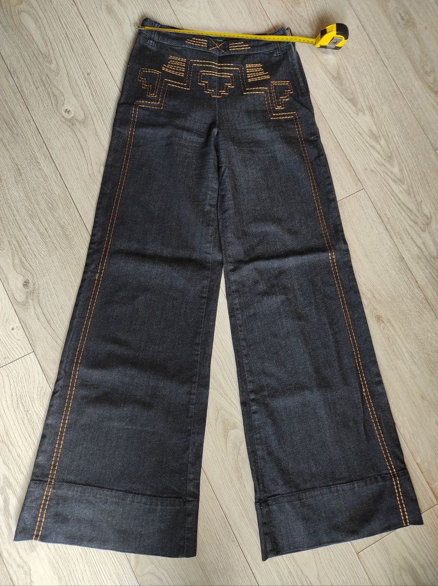 Spodnie jeans baggy parachute bawełna XS