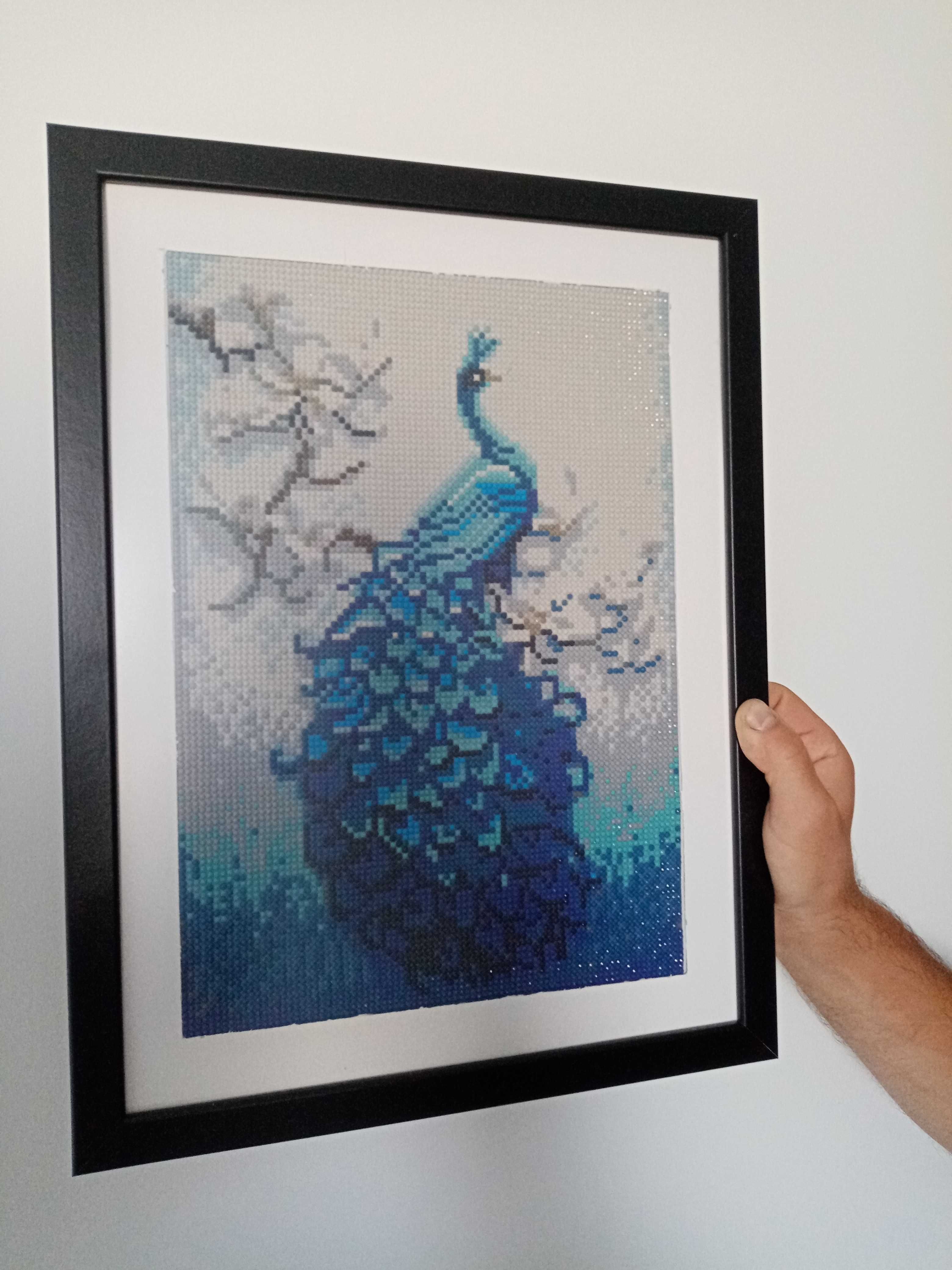 Quadro Pintura Diamante: Pavão Azul