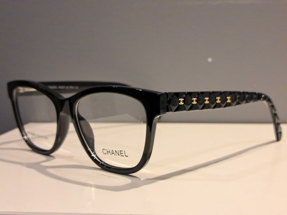 CHANEL czarne nowe damskie zerówki okulary oprawki pikowane złote