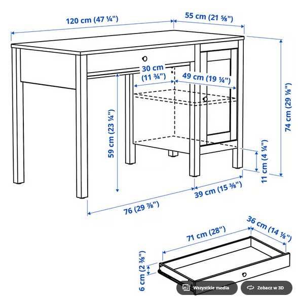 HEMNES Biurko, biała bejca, 120x55 cm IKEA