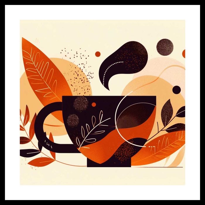 Plakat 50x50 Wachlarz Ciepła | Kawa Filiżanka Boho | Do kuchni salonu