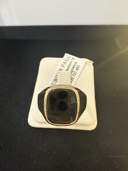 Sygnet zloty męski z onyksem pr 585 mocny