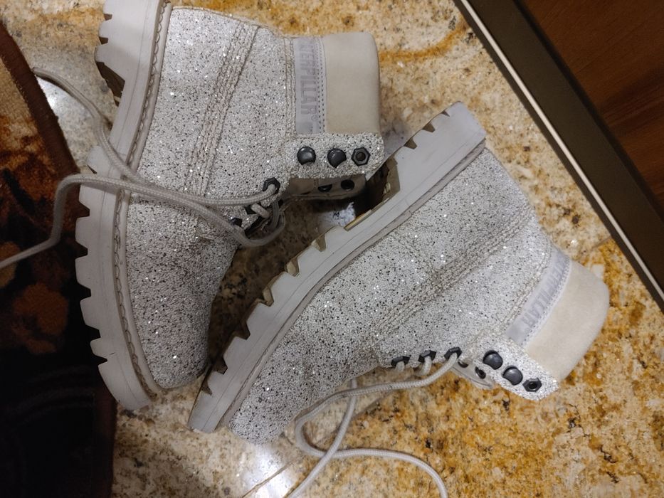 Buty caterpillar CAT damskie 36 białe srebrne brokat