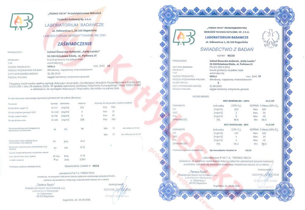 Kocioł piec c.o. 5 klasa HEKLA 35 kW ekogroszek ecodesign kotlyleszka