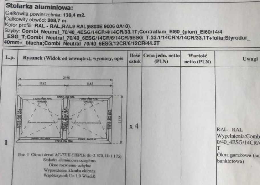 Stolarka aluminiowa ocieplona - 4 duże okna