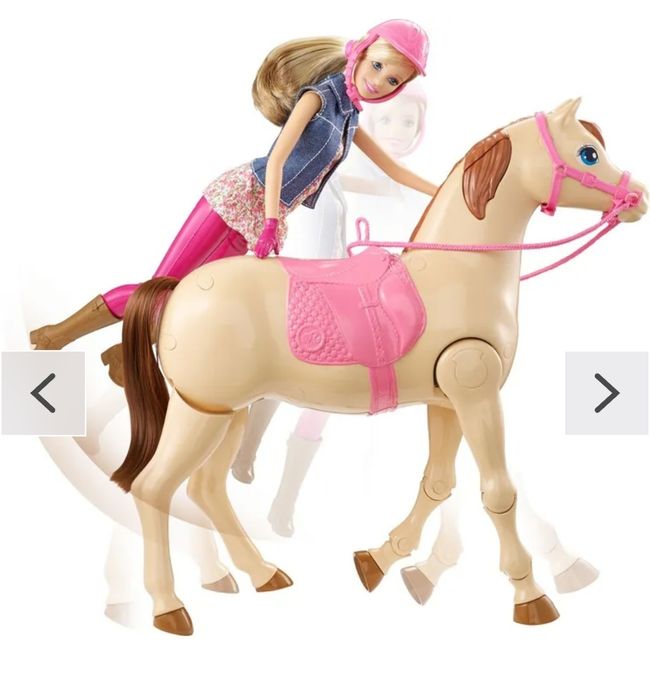 Koń chodzący i lalka barbie dżokejka Mattel