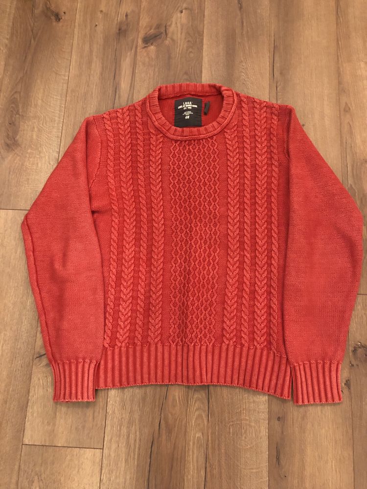 Sweter męski zimowy H&M kolor czerwony stylowy rozm M