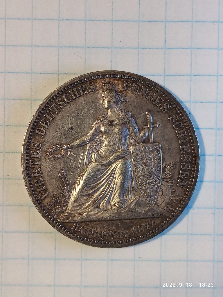 Германия Ганновер 1 стрелковый талер 1872 серебро оригинал