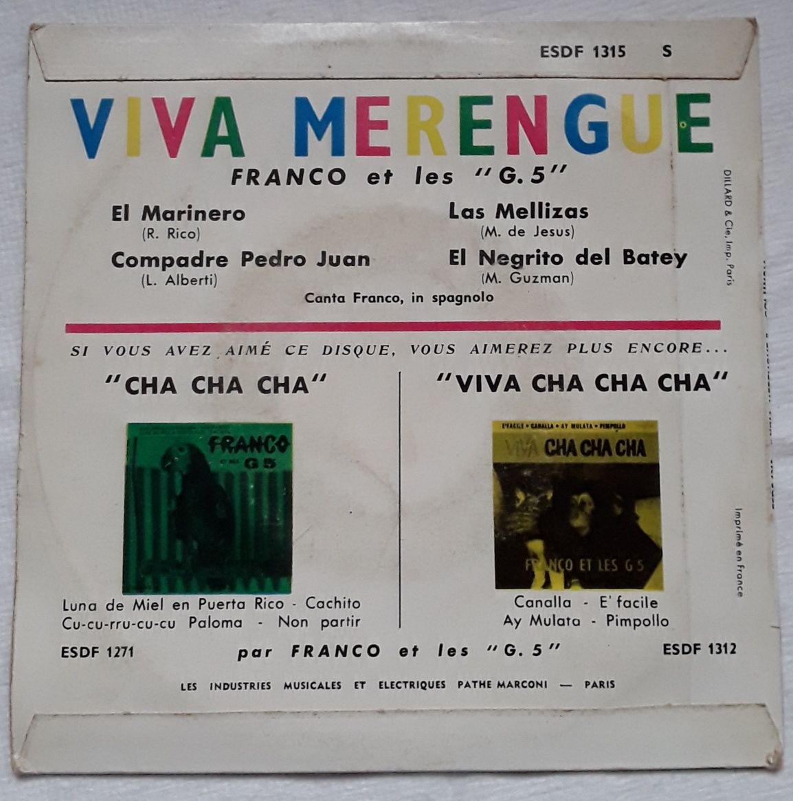 Disco vinil single Franco et Les "G.5" - Viva Merengue
