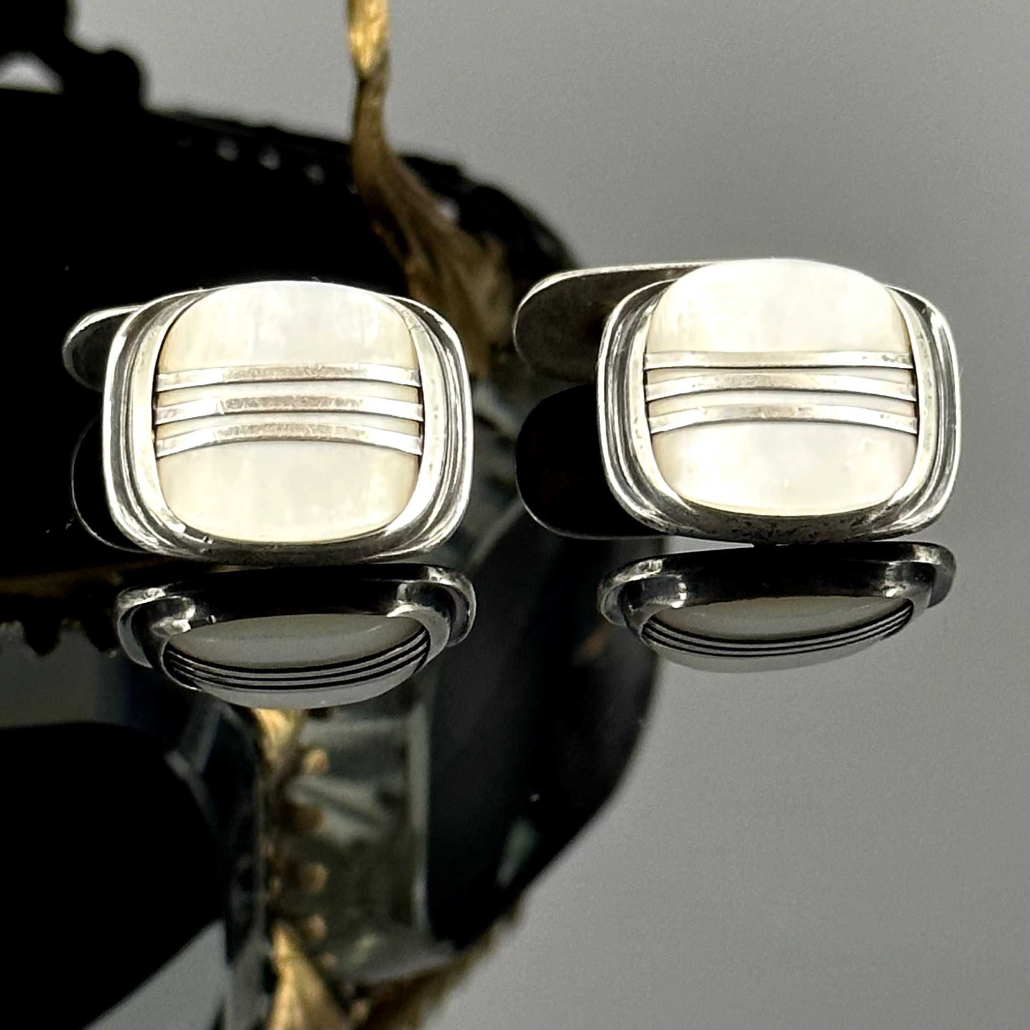 Srebro - Srebrne spinki - oryginał ART DECO z Perłami - próba 835