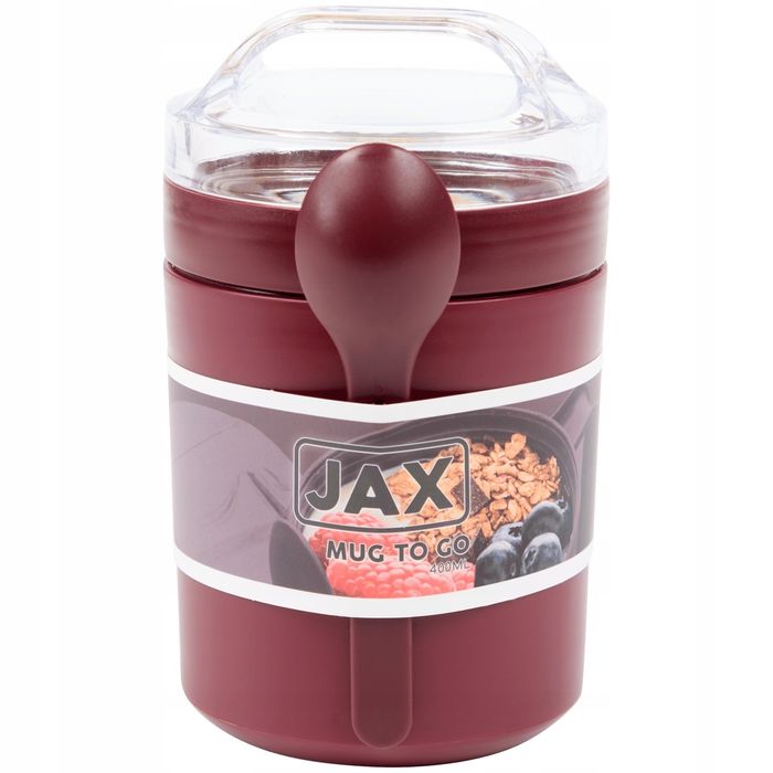 kubek 2w1 lunchbox na jogurt musli zupę + łyżka bpa free 400ml. bordo