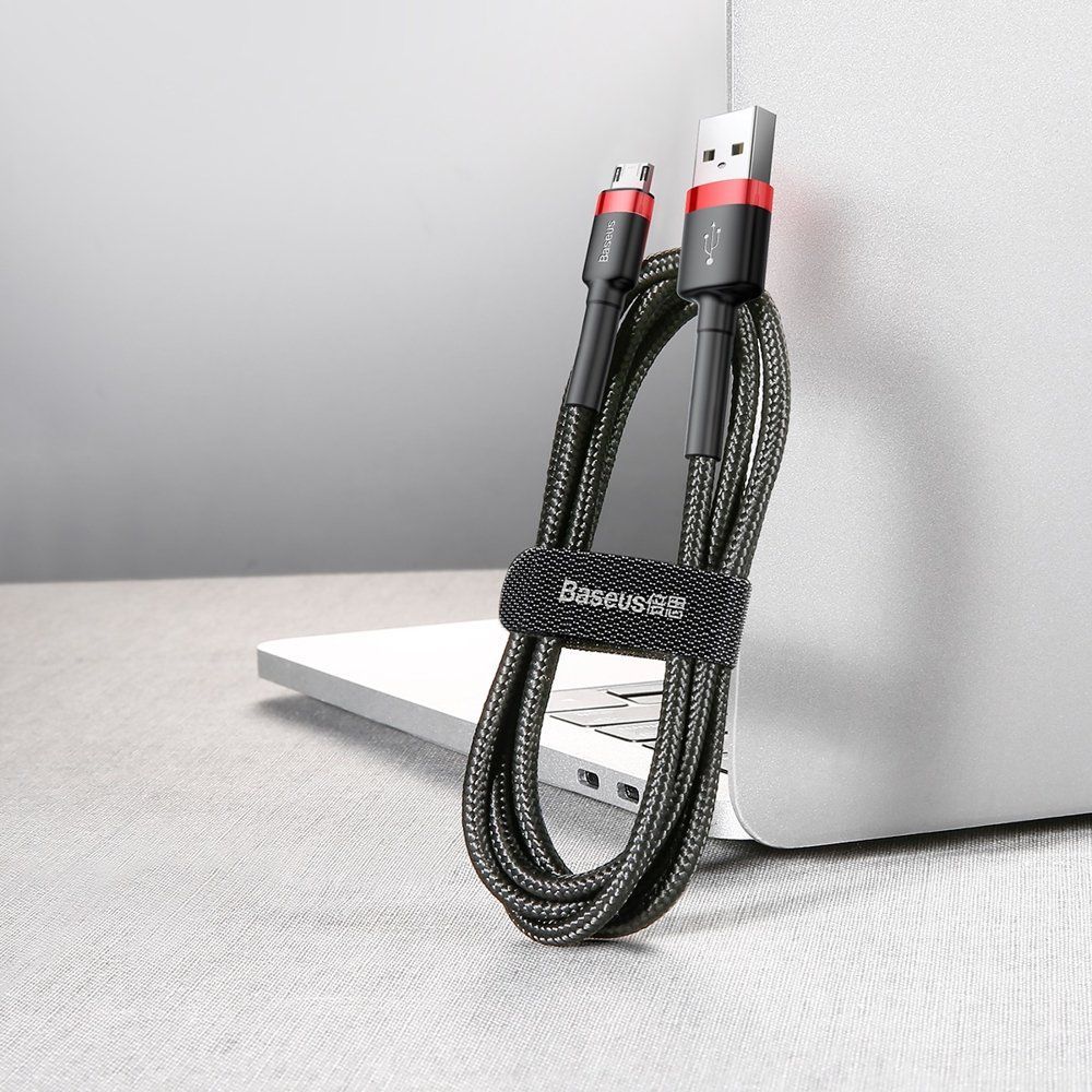 Kabel Nylonowy Baseus Cafule Micro-USB 2A czarny/czerwony 0,5m