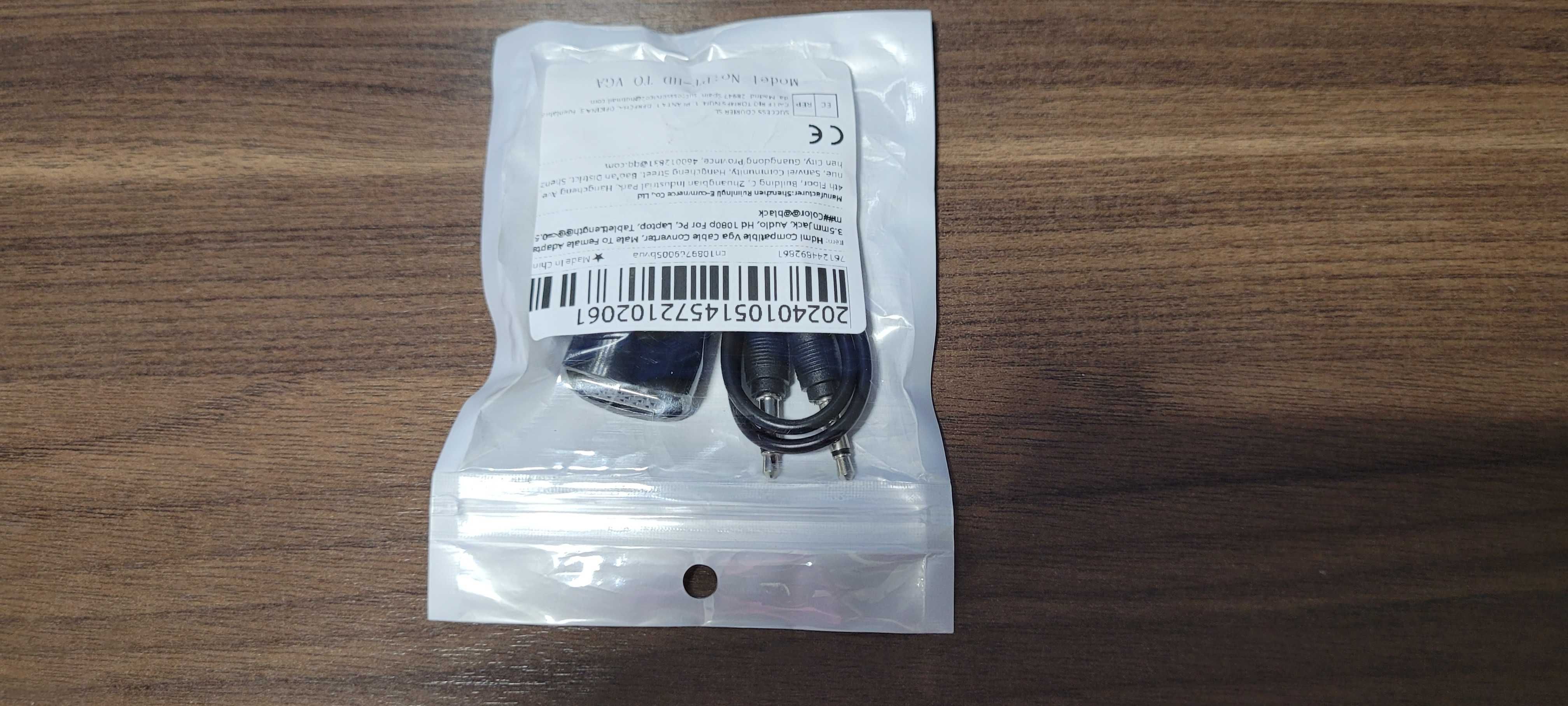 Konwerter adapter z hdmi na vga d-sub, dźwięk mini jack.