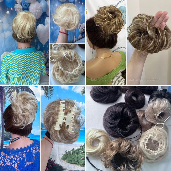 Натуральный шиньон хвостик бабетта на резинке и крабе волосы славянка