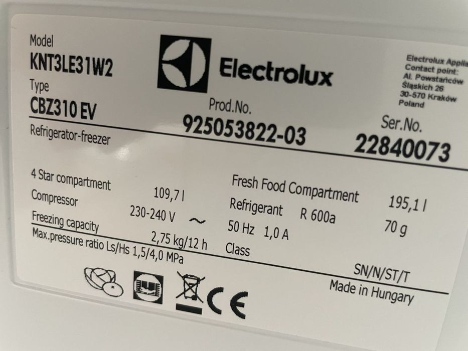 Холодильник-морозильник Electrolux KNT3LE31W2  ( А200603 )