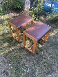 Krzesła taborety PRL Skóra i drewno