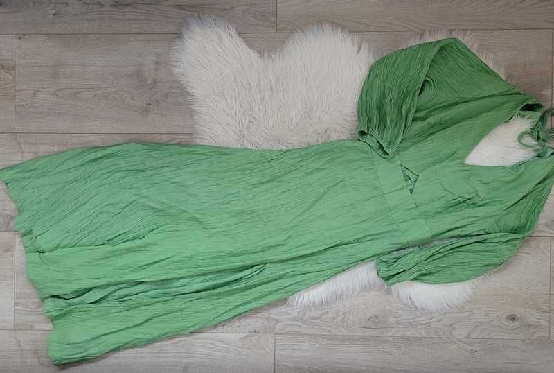 Zielona, elegancka / wizytowa, midi sukienka z rozcięciem, Mohito 38 M