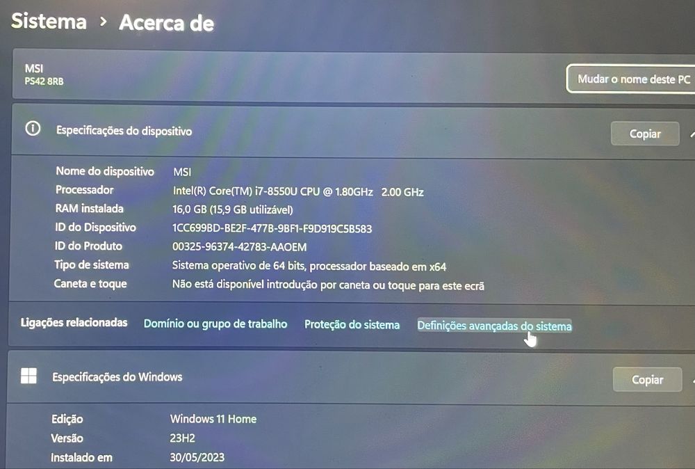 Portátil MSI PS42 8RB