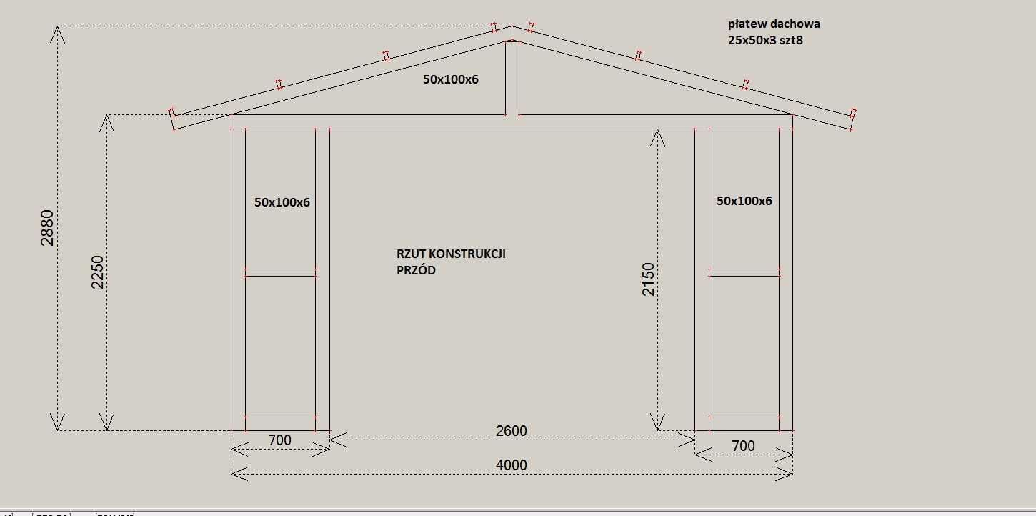 Konstrukcja garażu szer.4mxdł.6mx2.25m (GRP - żywica i włókno szklane)
