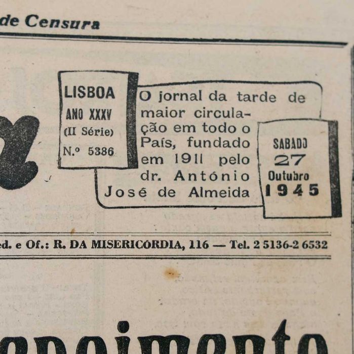 Jornal "A República" - 27 de outubro de 1945