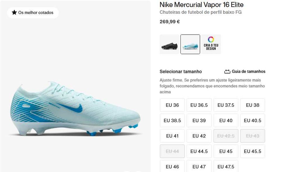 Chuteiras NIKE VAPOR 16 ELITE FG - Glacial blue[Tam. 42]