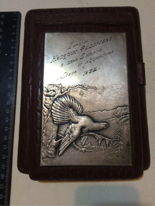 Блокнок с серебряной накладкой Глухарь (~117 грамм)