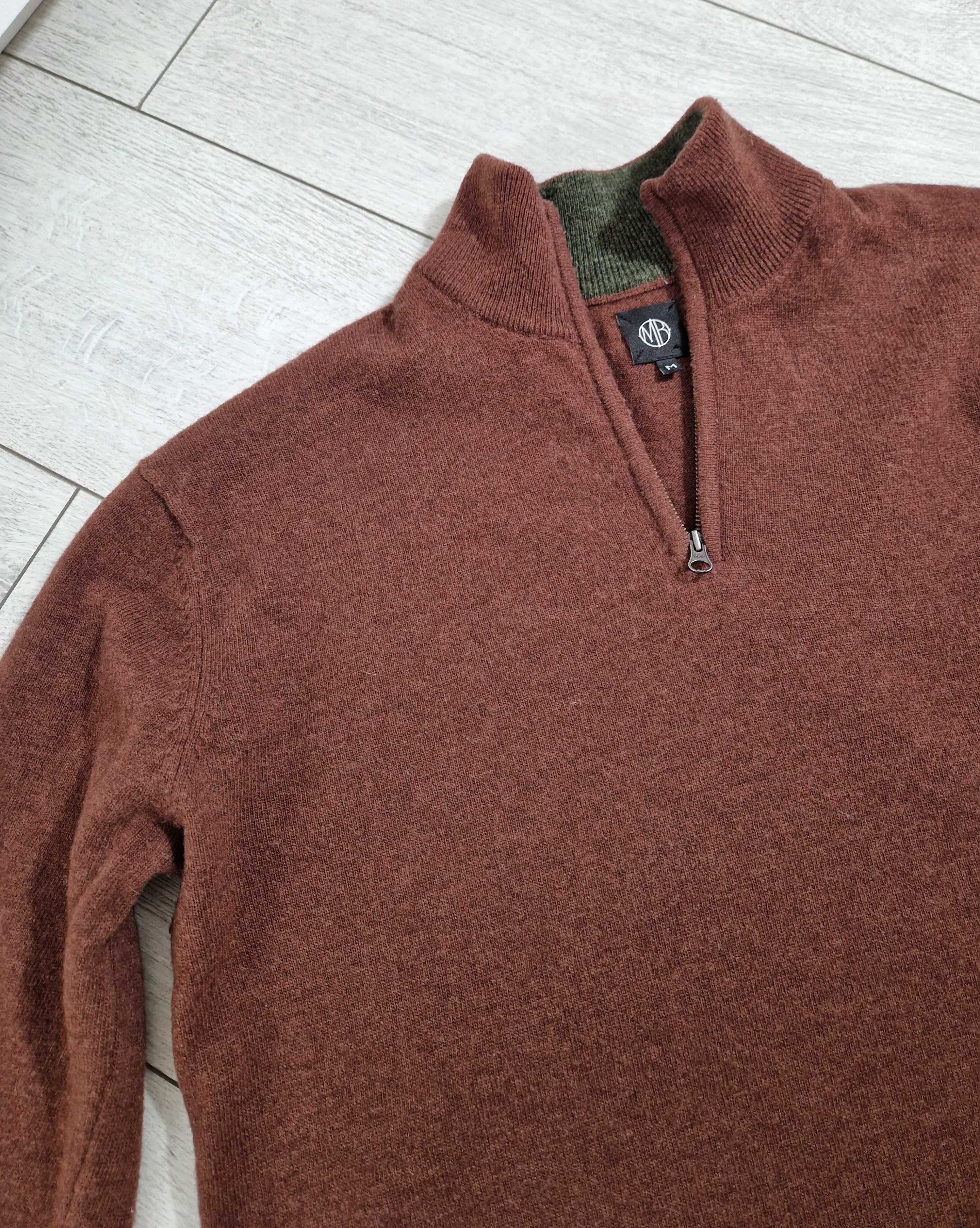 MB brązowy wełniany sweter z suwakiem 80% lambswool wełna M