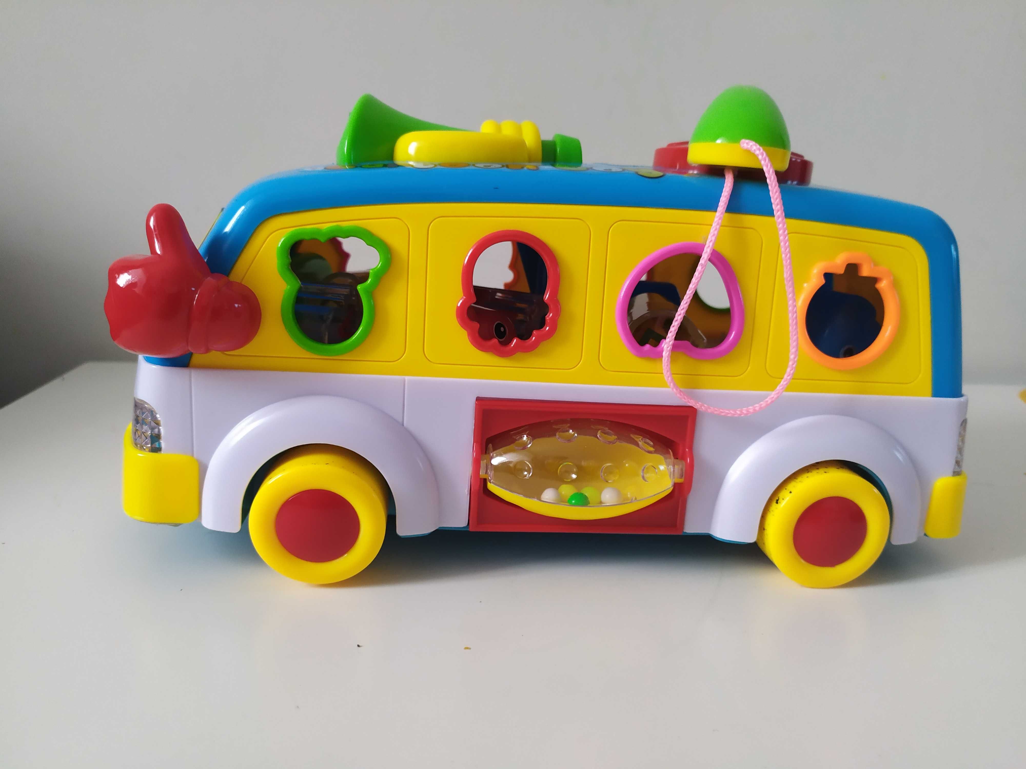 Interaktywny autobus samochód grający zabawka edukacyjna z klockami