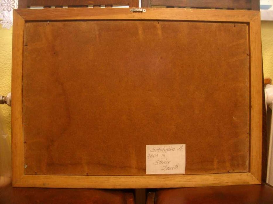 Obraz ręcznie malowany -torfowisko las drzewa staw bagno zachód słońca