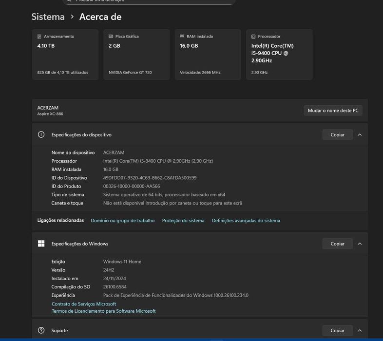 Computador Acer XC 886 16GB 512 SSD