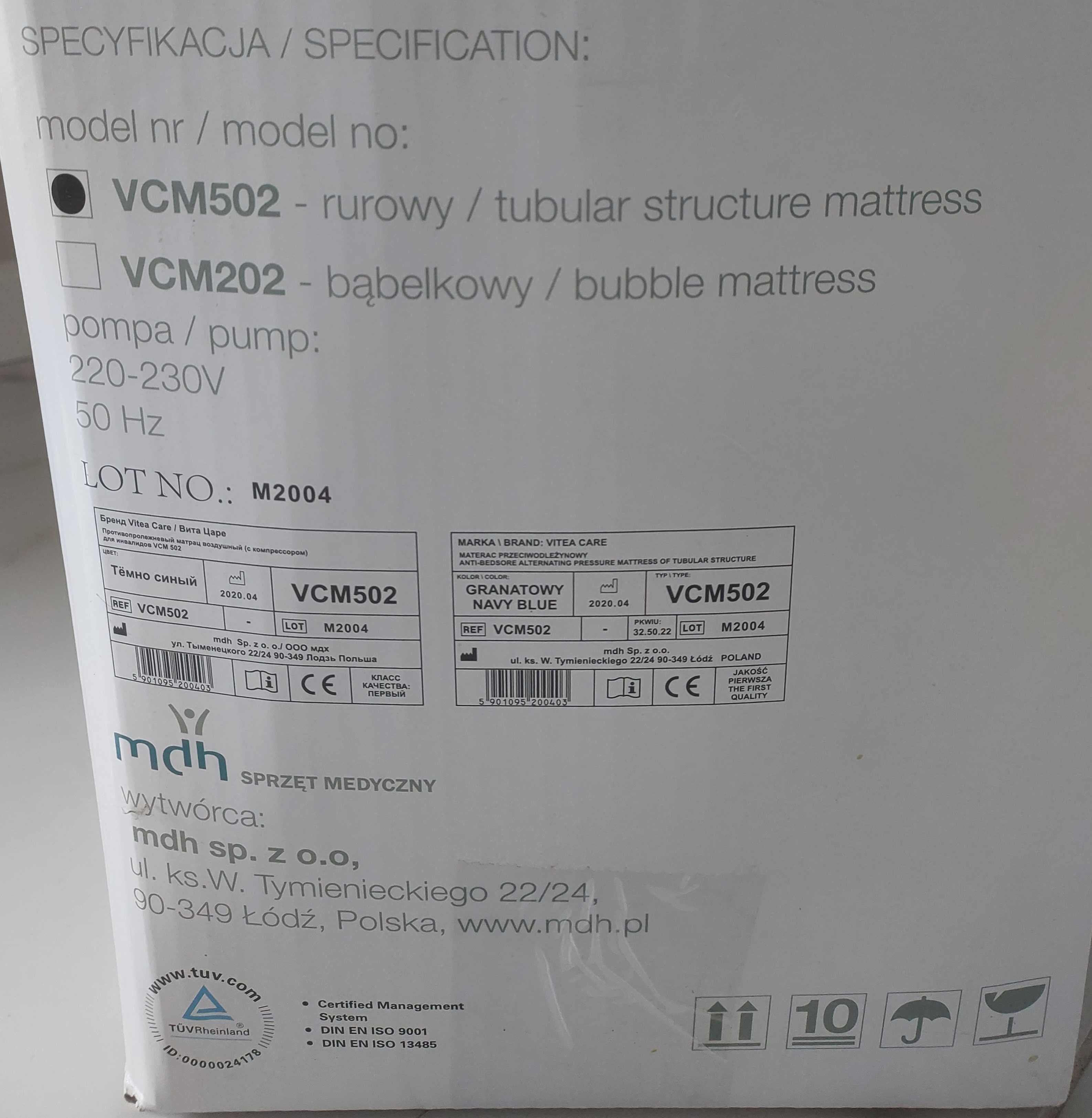 Materac przeciwodleżynowy [VCM502 ] Vitea Care
