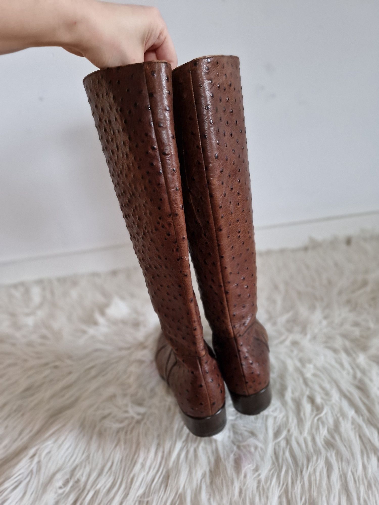 Elite by NORD 40 41 26,5cm skórzane kozaki oficerki skóra strusia